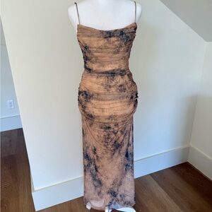 Zara Tan Black Ruched Bodycon Wedding Guest Dress